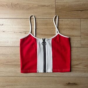 4/$20 FOREVER 21 - Red White Zip Front Crop Tank